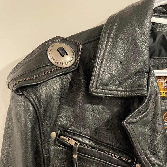 Vintage 80s 90s Harley Davidson Authentic Leather Biker Jacket Embossed Logo - Picture 6 of 16